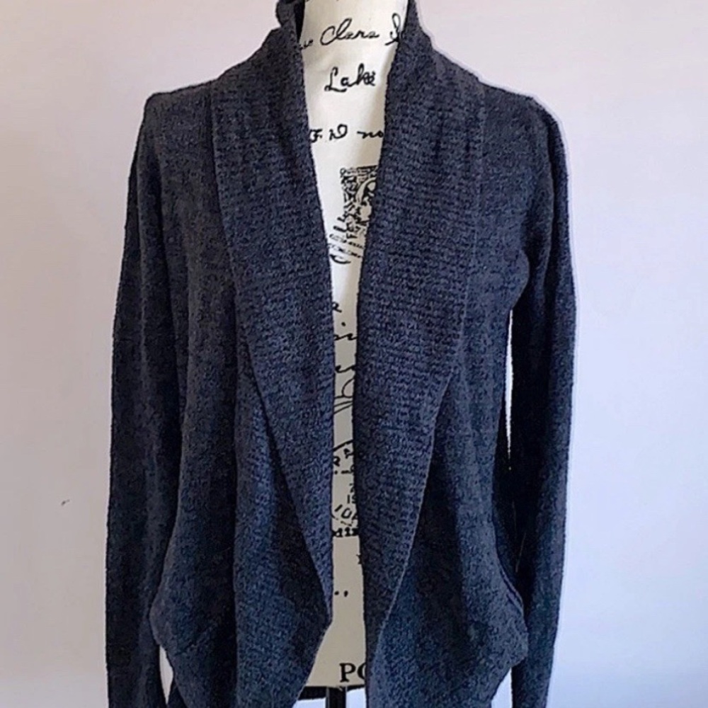 Barefoot Dreams CozyChic Lite Ribbed Island Wrap Cardigan w/ pockets- Large Navy